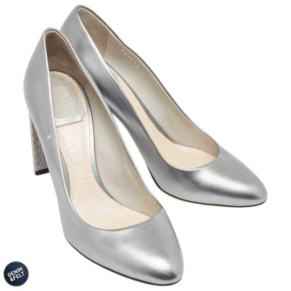 Christian Dior Cannage Block Heel Pumps 38.5 Silver Metallic Made in Italy - Picture 12 of 15